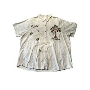 C.S.T. Sport Womens 26W Beige Palm Tree Monkey Embroidered Button Up Shirt
